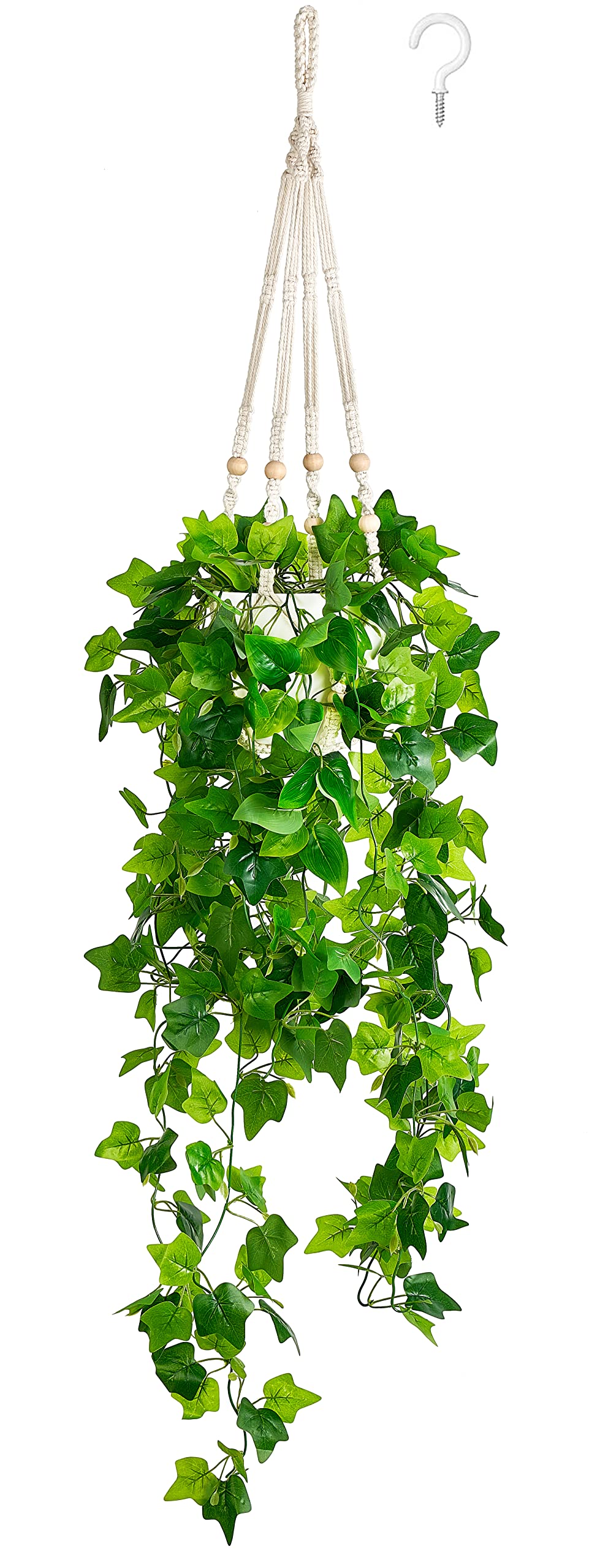 Dahey Fake Hanging Plants Artificial Decor Macrame Hanger with Artificial Vines in Pots Greenery for Wall Ceiling Bedroom Bathroom Indoor Home Decor, 1 Pack
