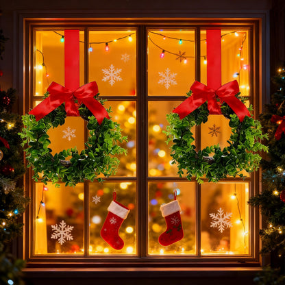Canlierr 6 Pcs 8 Inch Christmas Kitchen Cabinet Wreaths with 31.5inch Ribbon Small Mini Christmas Wreath for Window Door Chair Wall Xmas Decoration(Fresh)