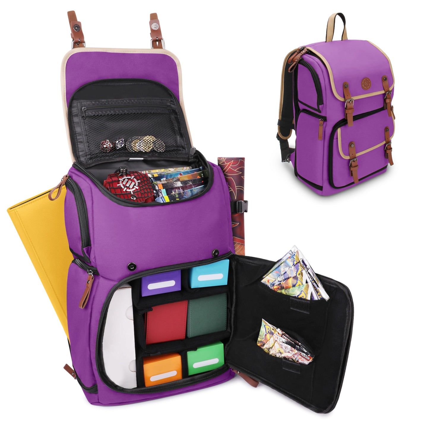 ENHANCE Designer Edition TCG Backpack - MTG Deck Bag Card Binder Space, TCG Deck Box Storage, MTG Playmat Holder - Card Storage Compatible with Magic the Gathering, Pokemon, Lorcana (Canvas Purple)