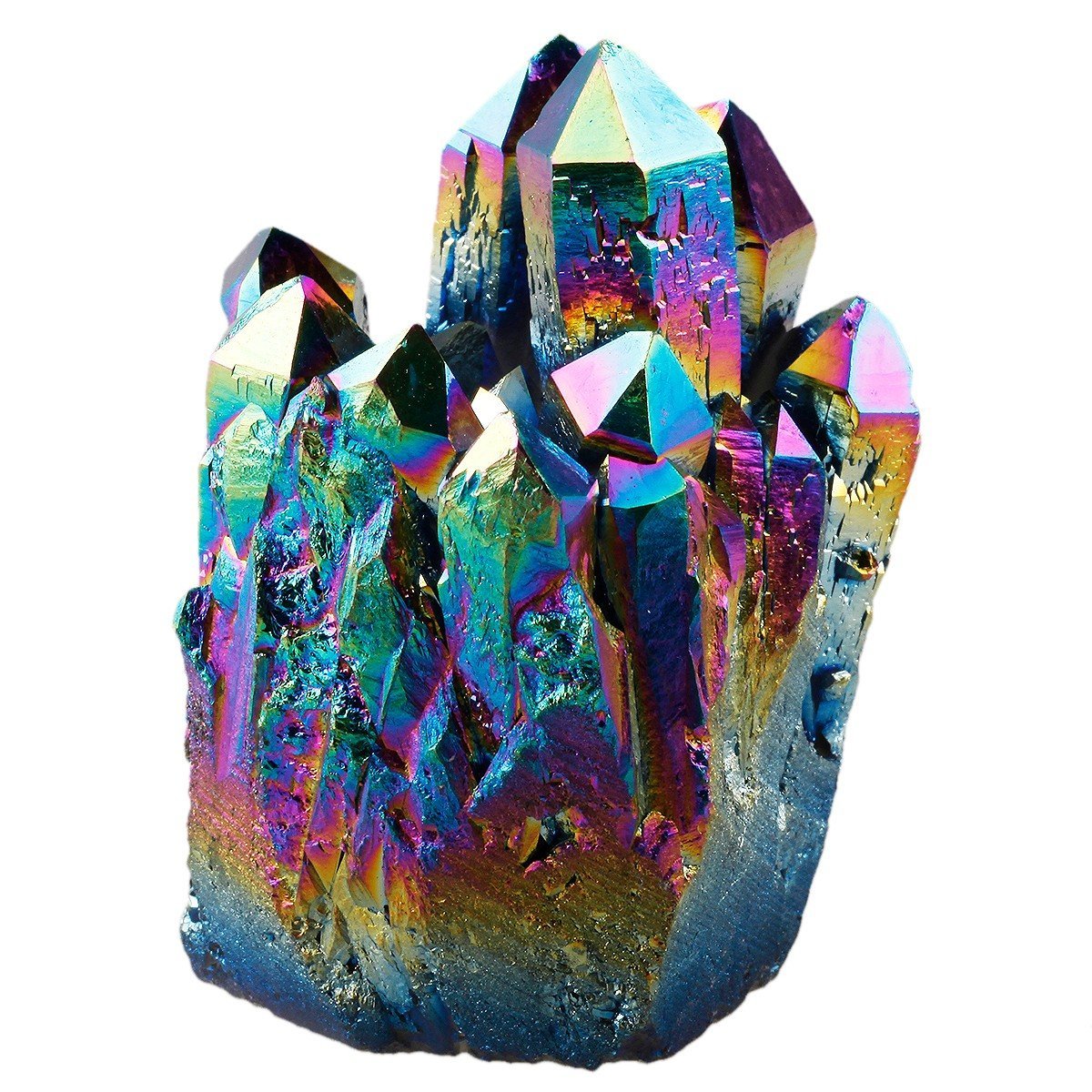 SUNYIK Pack of 2 Rainbow Aura Titanium Coated Crystal Cluster & Natural Rainbow Titanium Coated Quartz Geode