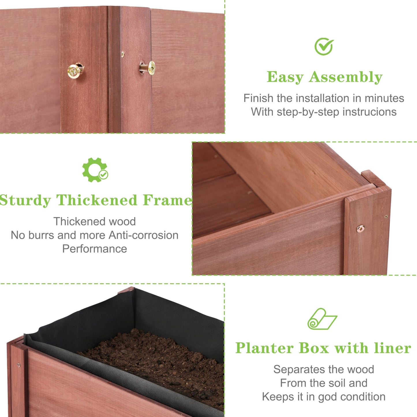 Raised Garden Bed with Legs, 31x16x31'', Outdoor Wood Elevated Planter Box, Thick Legs, w/Liner