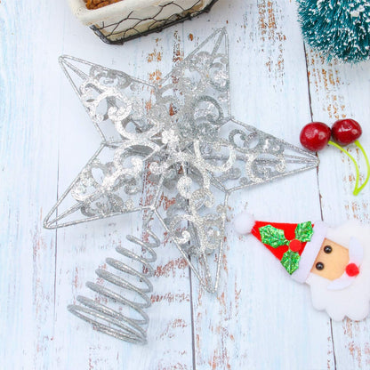 Aneco 10 Inches Christmas Treetop Star Metal Glittered Christmas Tree Topper Xmas Tree Decoration Topper for Christmas Holiday Home Office School Mall Decor, Silver