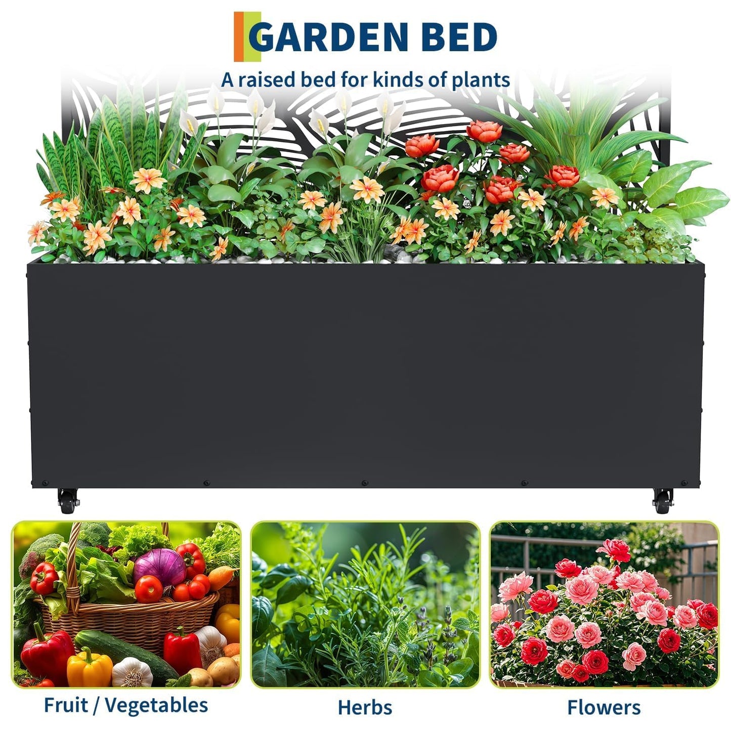 GarveeLife Metal Planter Box with Trellis and Wheels, 71"x47"x16" Raised Garden Bed for Climbing Plants, Vegetables, Vines, Privacy Planters for Patio with Drainage Holes, 15.7" Deep Planting Bed