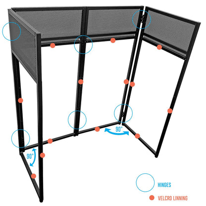 AxcessAbles Portable DJ Facade Booth with Black and White Lighting Scrims, Carry Cases | Standing DJ Table - 40" x 20" | DJ Controller Stand | Recording Mixer Stand | DJ Booth (ES-01)