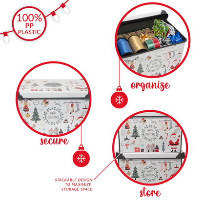 Simplify “Happy Christmas” Design Storage Bin | Christmas Tote | Holiday Décor Decorations Organizer | Lidded | Stackable | White