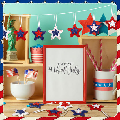 Geelin 18 Pcs 4th of July Ornaments Felt Star Patriotic Red White Blue Decoration for Tree 250th Anniversary Tree Decorations Red Blue White 3.14 Inch Hanging Stars for Party Decor(Classic Style)