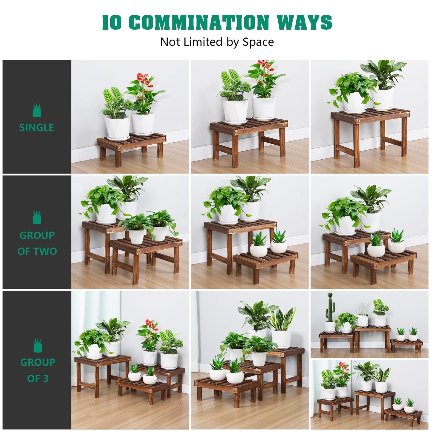 COOGOU 3 Tiered Small Plant Stands Shelf Indoor Outdoor,Wood Flower Pot Stand Holders Rack,Freestanding Corner Ladder Shelves for Plants Succulent Cactus,on Patio,Desktop,Window
