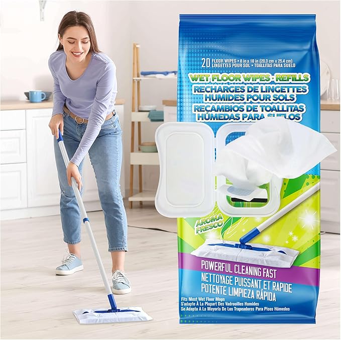 Wet Floor Wipes, Fresh Scent & Plant-Based Textured Cloth Trap Absorb Dirt