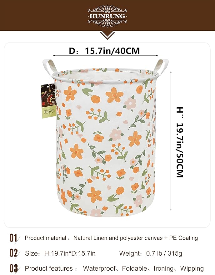 HUNRUNG Laundry Hamper, Large Canvas Fabric Lightweight Storage Basket Toy