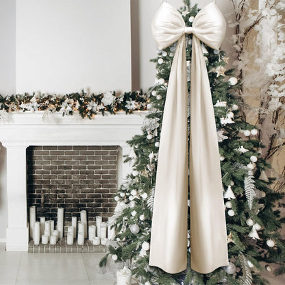 Daifunli 20 x 47 Inches Extra Large Satin Bows Decorations Giant Bow with Long Ribbon for Home Wedding Birthday Wall Engagement Party Backdrop Christmas Tree Topper Decor(Champagne Gold)
