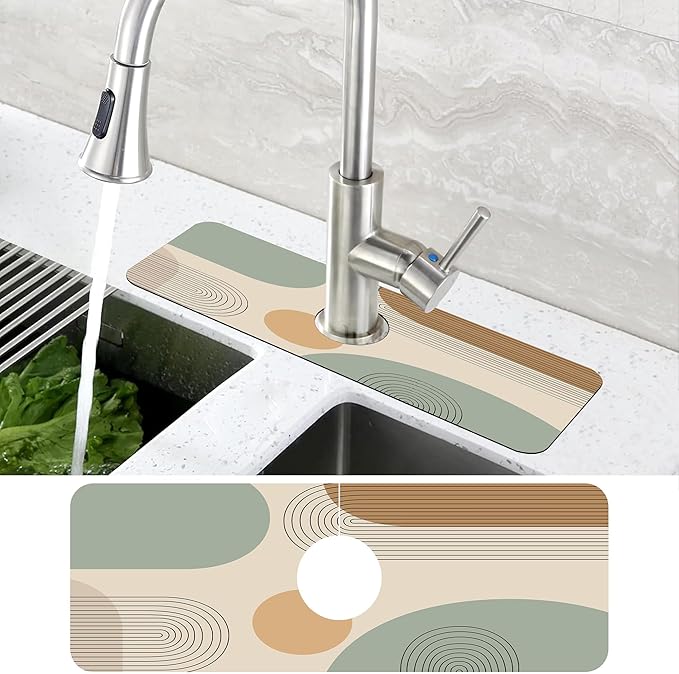 Abstract Minimalistic Geometric Kitchen Sink Splash Guard Mat Absorbent Fast