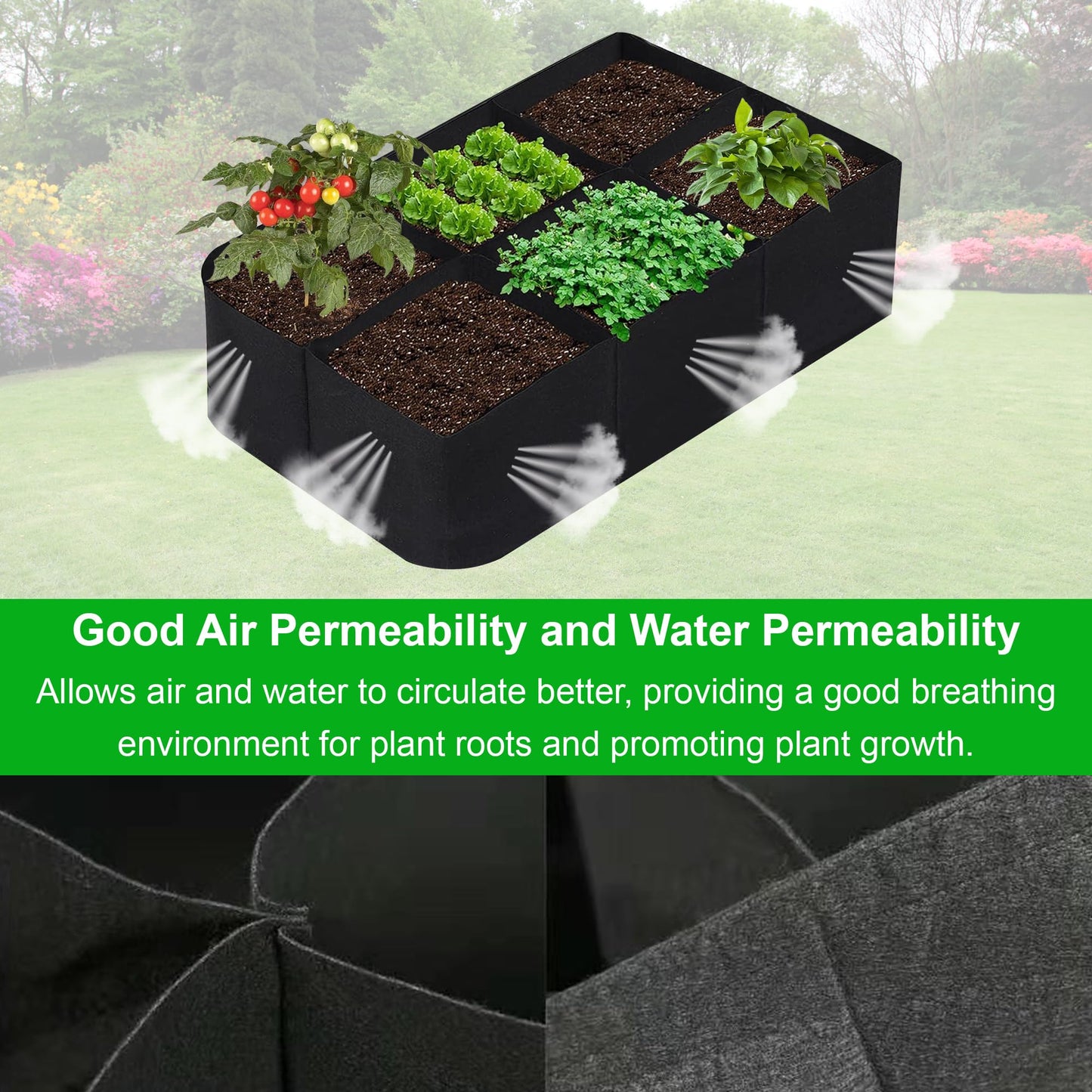 KONGDY 6 Grids Plant Grow Bags, 4x2x1ft. 57 Gallon Potato Tomato Planter Durable Fabric Garden Grow Bags for Outdoor Garden Flowers Vegetables 2 Packs