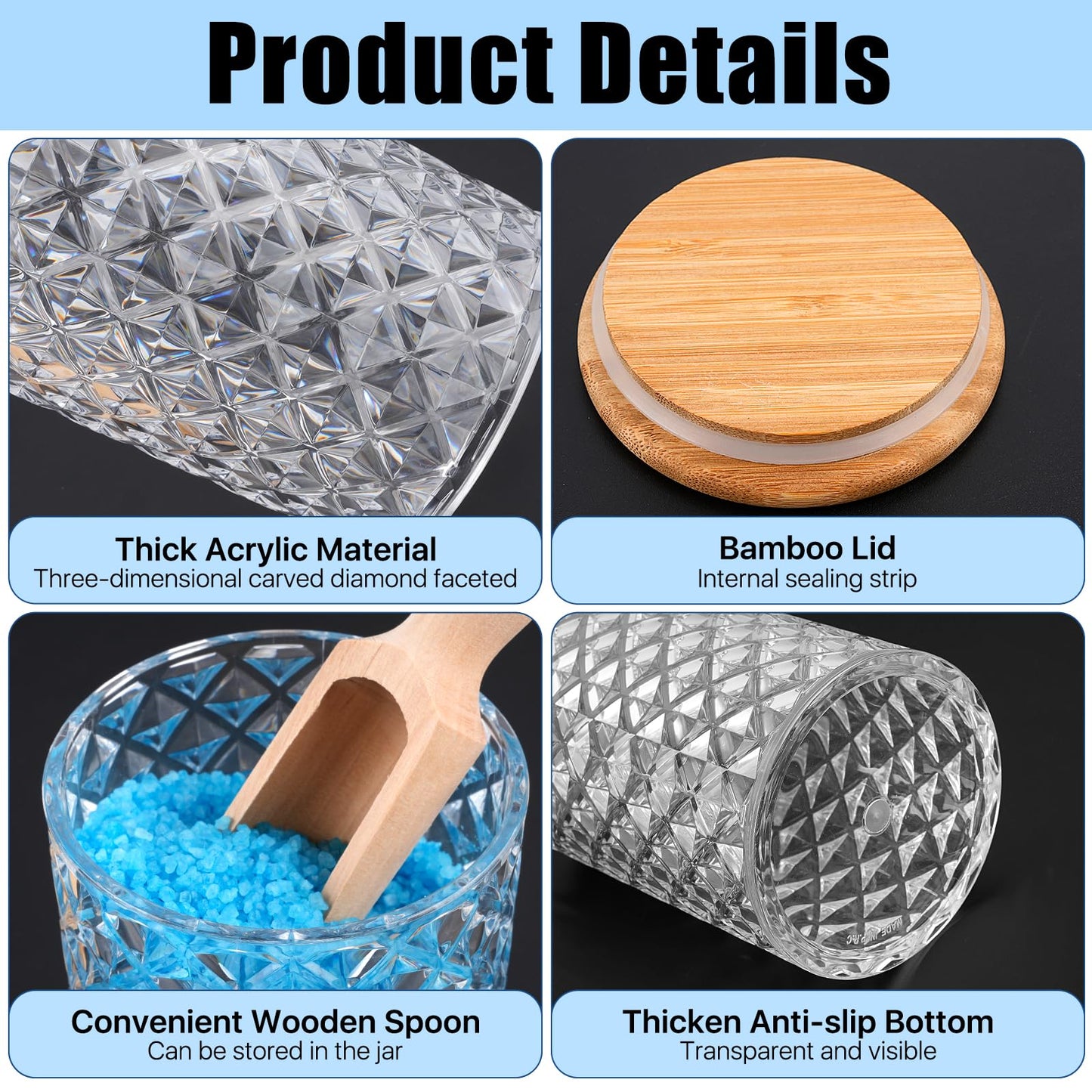 Akamino 1200ML/42OZ Acrylic Bath Salt Jar with Wooden Scoop, Clear Bath Salt Container with Sealing Lid, Large Storage Canisters for Bathroom Bath Decor, Kitchen Sugar Tea Spices