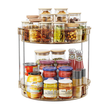 LAMU 2 Tier Lazy Susan Turntable Organizer 9.25'' Rotating Spice Rack Organization for Cabinet, Kitchen, Pantry, Countertop, Bathroom, Vanity, Medicine Cabinet Organizer, Clear