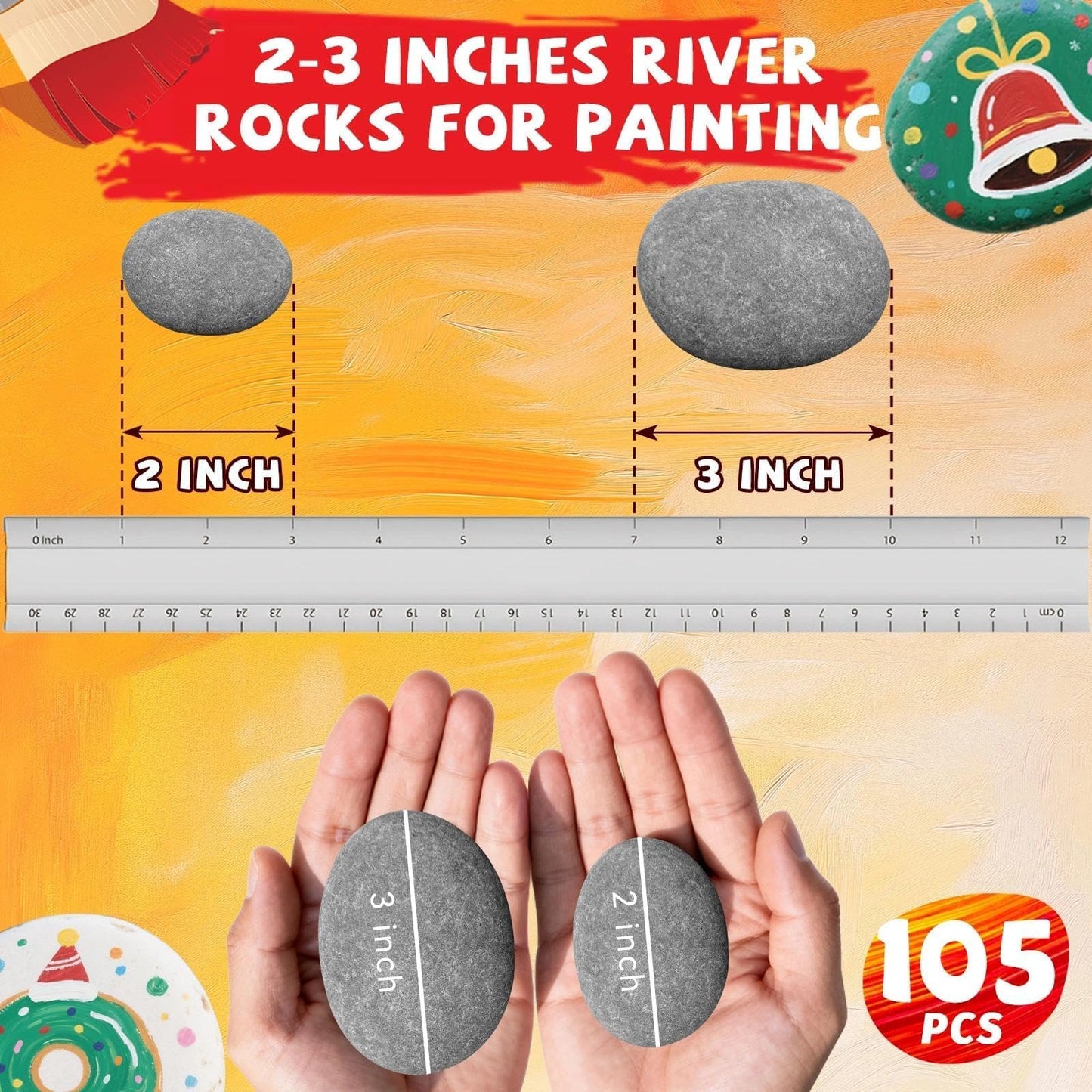 Reeplan 105PCS Rocks for Painting Bulk, 2-3 Inches Natural Smooth River Rocks for Painting, Flat Stones for Crafts and Decorations, Kindness Stones for DIY Arts(105)
