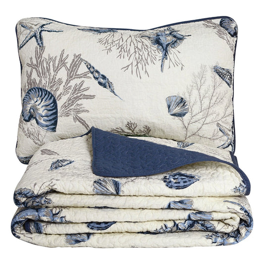 Brandream Queen Size Blue Ocean Quilted Comforter Set Nautical Bedding Set 100% Cotton Bedspread Coverlet Set 3-Piece