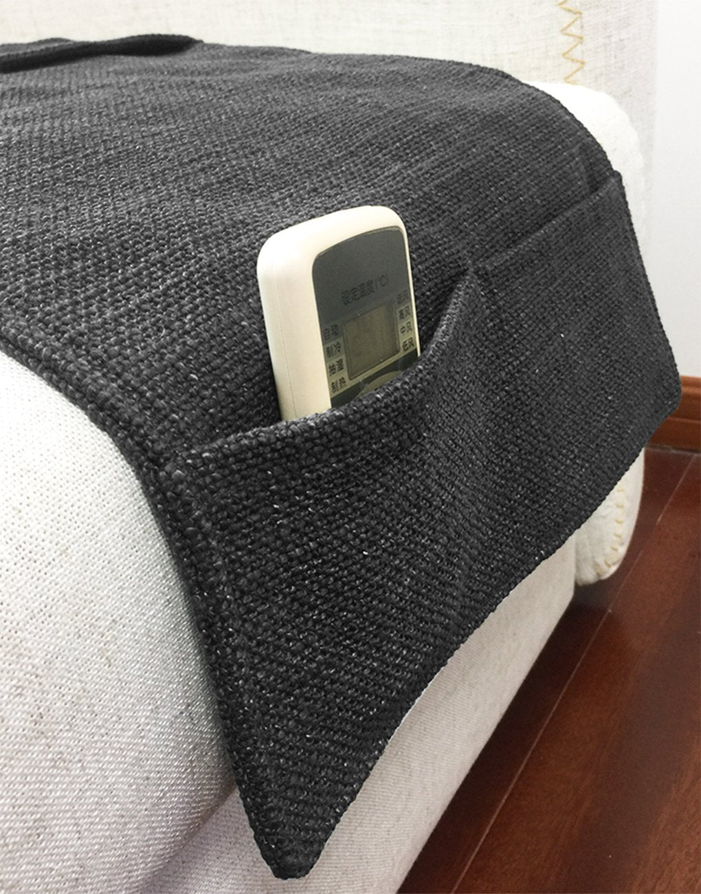 Anti-Slip Couch Sofa Armrest Organiser Chair Bedside Storage Pocket TV Remote Holder Bed Storage Pocket Bag for Cellphone Notepad Book Magazines Holder Pouch (#C1-Dark Grey (Dual Pockets on each end))