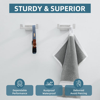 Angle Simple Bathroom Double Hook 2 PCS, SUS304 Stainless Steel Hand Towel Holder, Bath Towel Hanger, Modern Robe Hook for Wall, Brushed Nickel