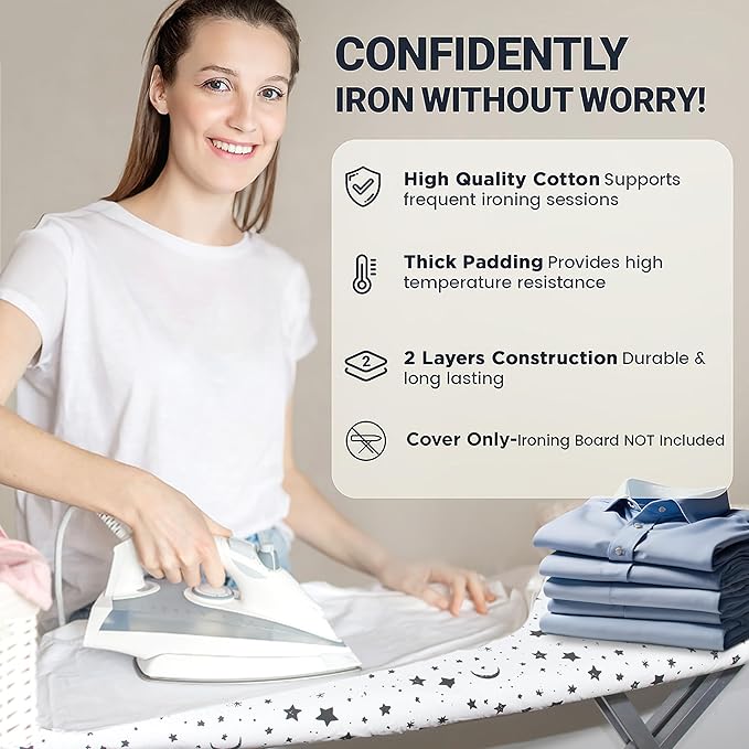 Ironing Board Cover and Pad 15"x54" Extra Thick Natural Cotton, Scorch and