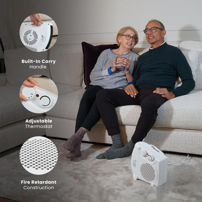 CUQOO Powerful 2KW Fan Heater with 2 Heat settings & Cool Function - Upright Electric Quiet Space Heater for Home with Variable Thermostat, Low Energy Usage