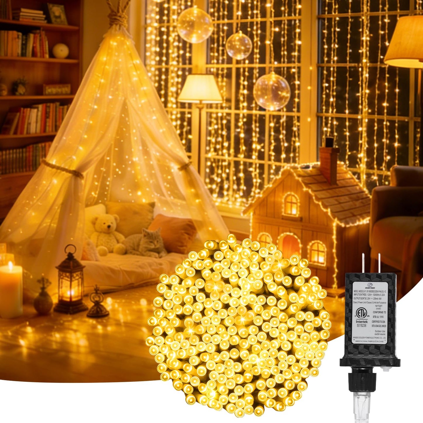 LUMLLSAJI 100 LED Fairy Lights 33 ft LED Twinkle Lights 8 Modes Plug-in with Memory Function White String Light for Bedroom Xmas Tree Wreath Patio Party Spring Outdoor Christmas Decor