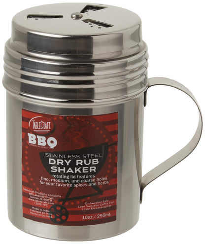 Tablecraft, 10 oz, Silver Stainless Steel Dry Rub Shaker with Handle, 10-Ounce (BBQ160H)
