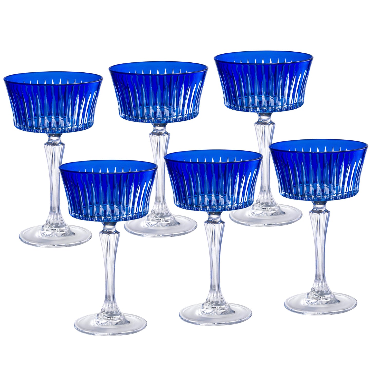Barski Colored Champagne Coupe Glasses - Cobalt Blue Cocktail Coupe Glass, Stemmed Martini Glassware, Can be used for Dessert, Ice Cream - Blue - Set of 6 - Gift Ready - 8.7 oz., Made in Europe