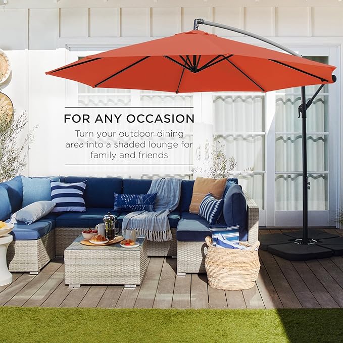 Best Choice Products 10ft Offset Cantilever Hanging Market Patio Umbrella, 8 Sturdy Ribs, Easy Adjustment - Rust