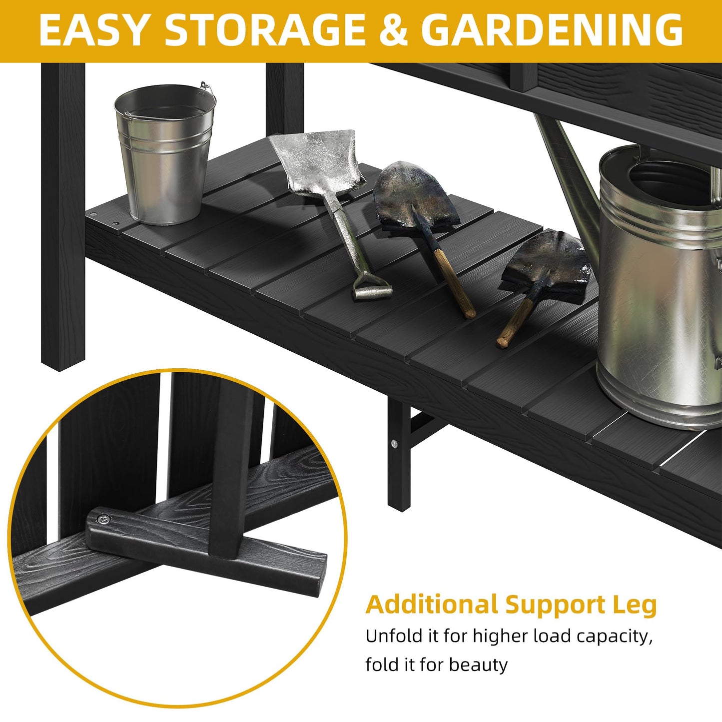 DWVO 48x18x30in Raised Garden Bed Kit, HDPE Planter Box Stand, Poly Wood Weather-Resistant Planter Box with Legs & Storage Shelf, Elevated Garden Bed for Backyard, Patio, Balcony,Black