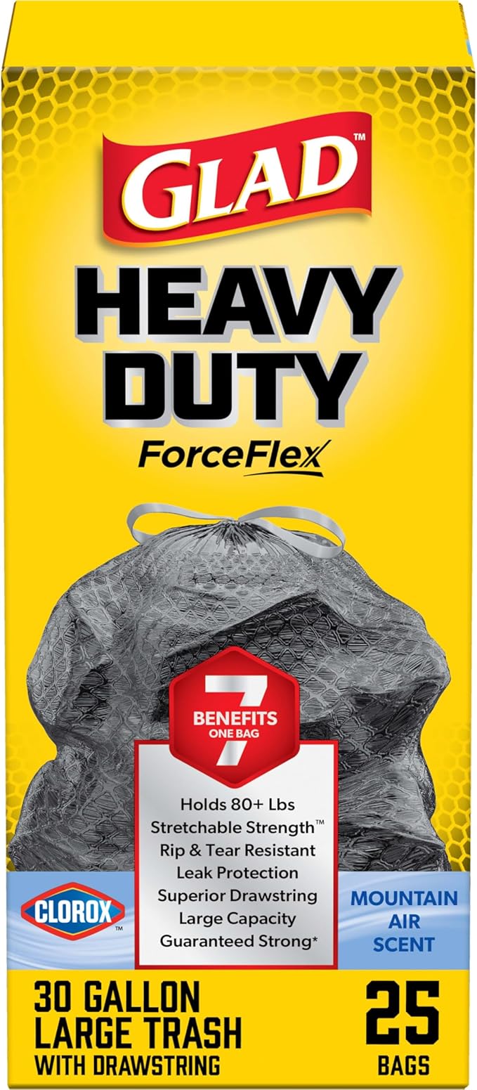 Glad Large 30 Gallon Trash Bags, Clorox Mountain Air Heavy Duty Garbage Bags
