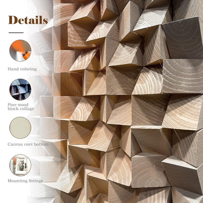 LIUZEYUE 3D Wall Art Modern Abstract, Solid Wood Mosaic Panel in Blue White Orange, Textured Feature Wall Decor for Living Room Above Sofa, 23.6x47.2 Inches