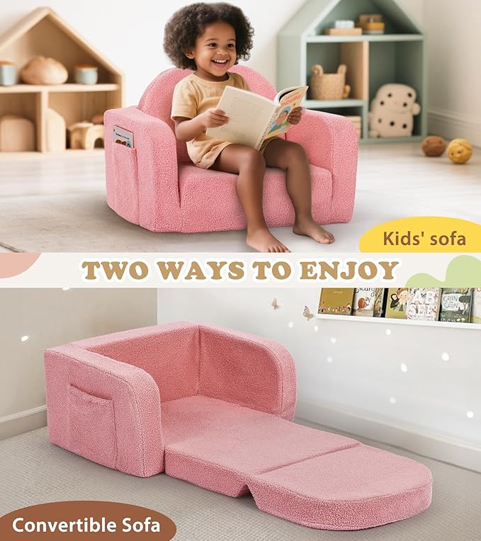 Foryoomi Kids Couch, 2-in-1 Soft Toddler Couch Fold Out