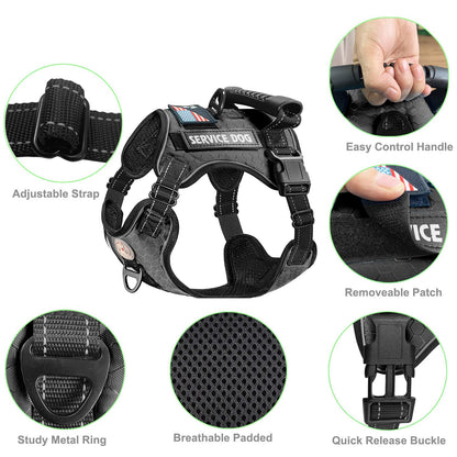 Cymiler Service Dog Vest,No-Pull Dog Harness and Leash Set,Adjustable Oxford Reflective Service Dog Vest Harness with Handle for Outdoor Walking Training,Easy Control for Small Medium Large Dogs