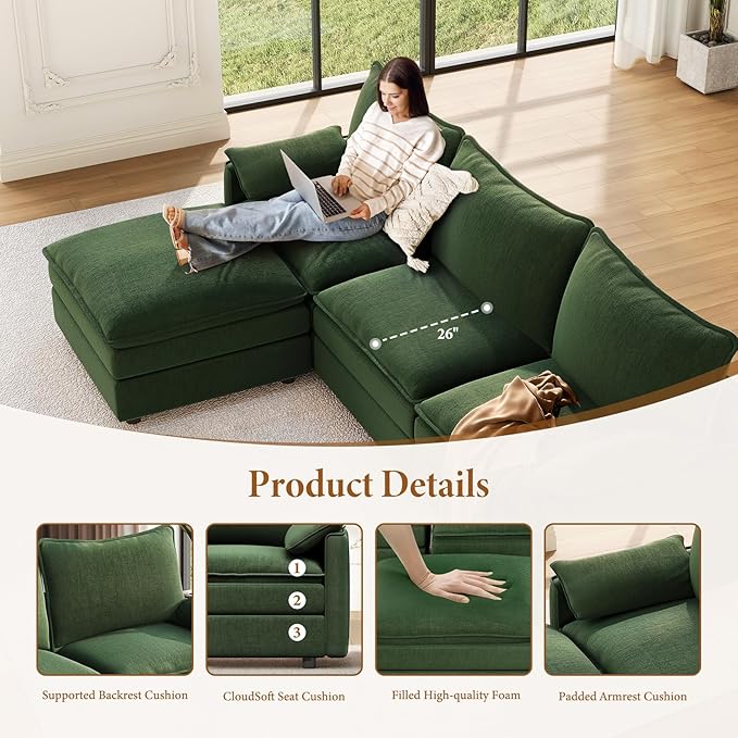Vesgantti 101" V-Shaped Corner Couch Sectional, 7 Seat Customizable Modular