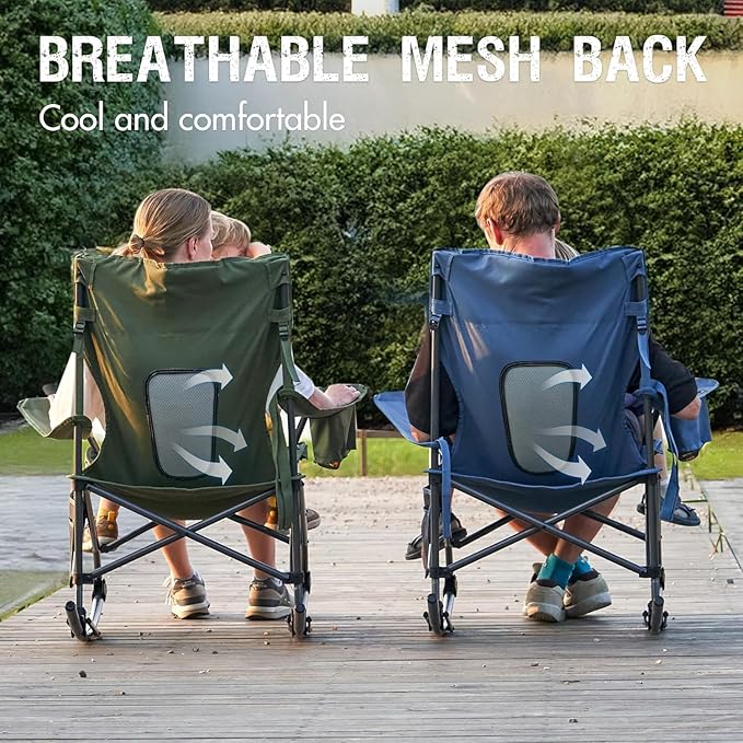 Portal Outdoor Rocking Chair Camping Folding Portable Rocker with Cup Holder Side Pocket Carry Bag, Support 350LBS (Mesh Green), 2 Pack