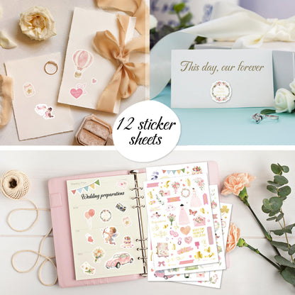 BIROYAL 12 Sheets XL Wedding Stickers for Scrapbooking | Wedding Scrapbook Stickers 6.7" x 9.5" | 450+ Bride Sticker | Bridal Shower Sticker for Engagement, Anniversary, Marriage, Decorations
