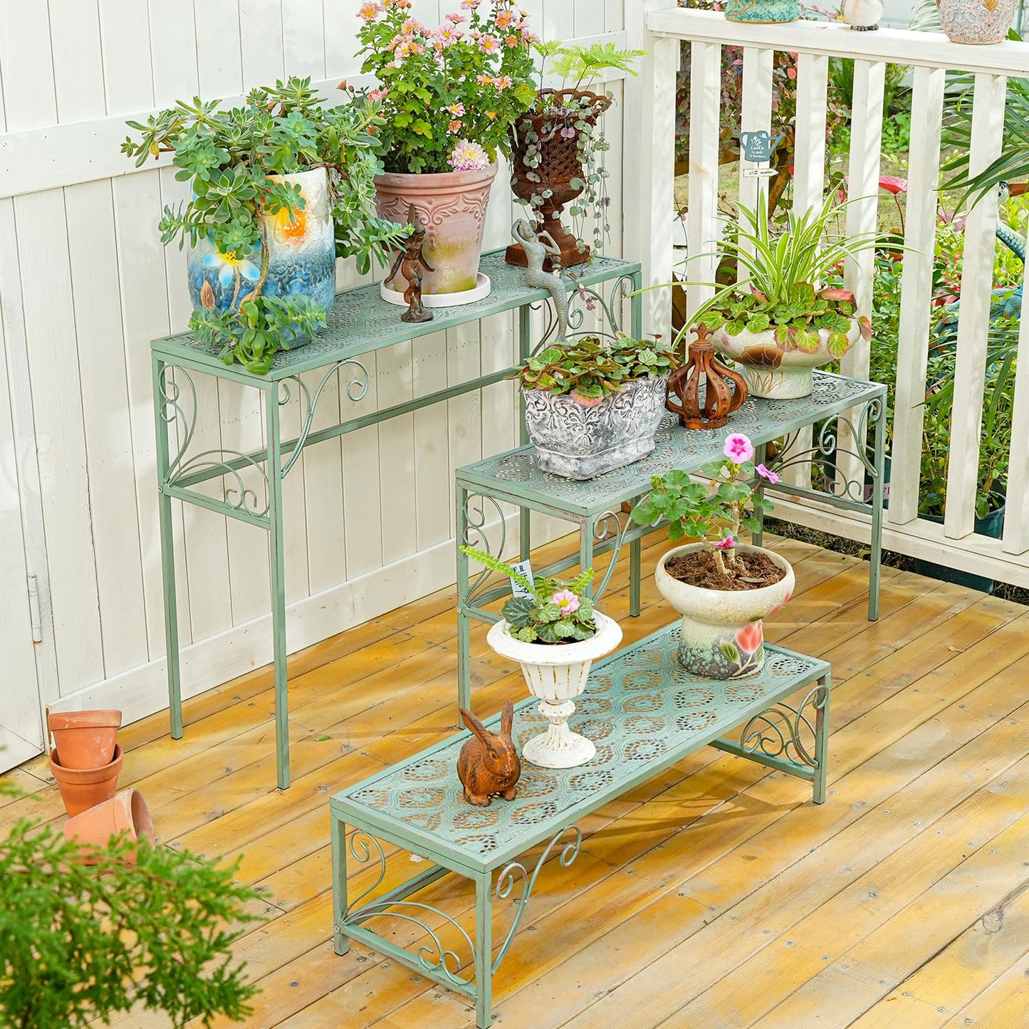 Sungmor Metal Plant Stand - 3 Tier Foldable Ladder Planters Display Shelf - Multiple Plants Flower Pots Vases Storage Organizer - Indoor Outdoor Multi Tiered Plant Rack for Garden Balcony Yard