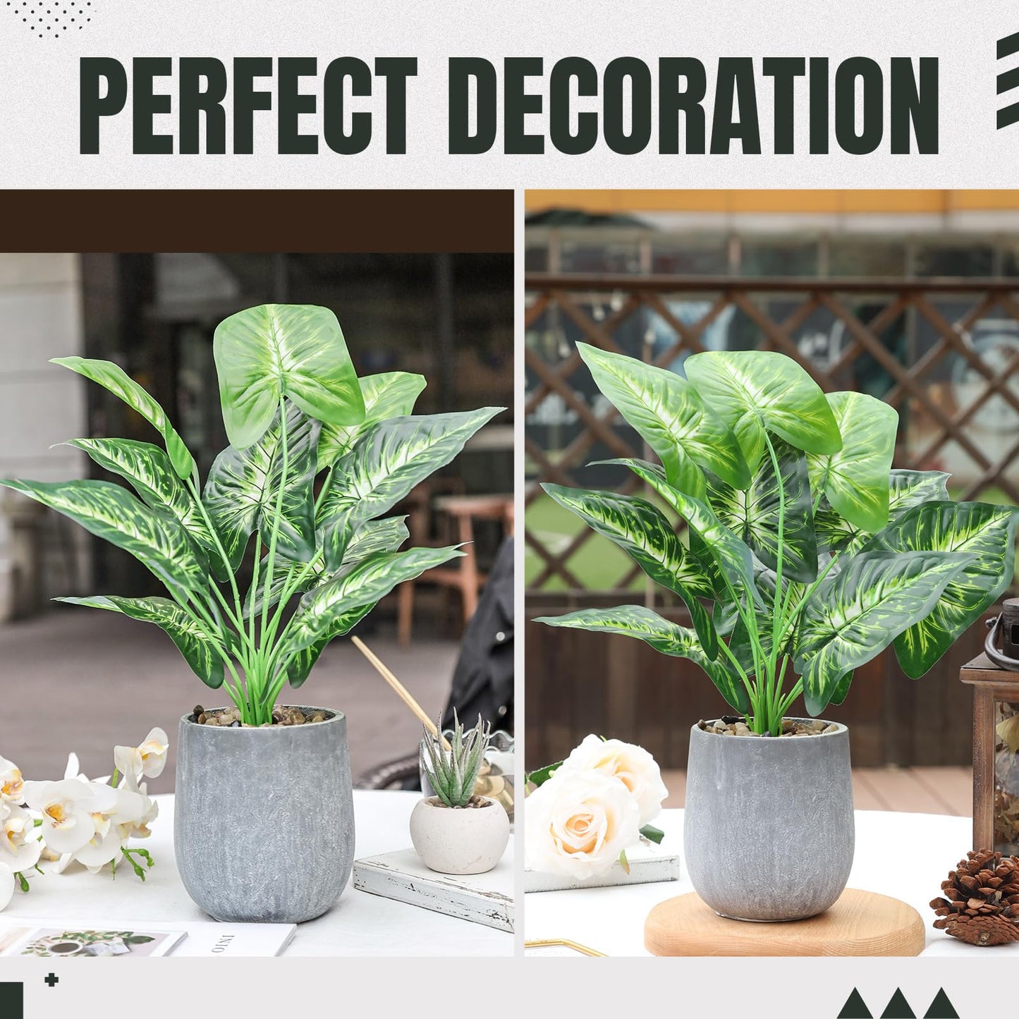 Der Rose 16'' Fake Plants Artificial Potted Greenery Faux Plants for Office Desk Home Bathroom Decor
