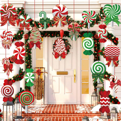 30 Pcs Christmas Decorations Outdoor Christmas Hanging Ornaments Peppermint Candy Yard Signs Double Sided Lawn Decorations Peppermint Ornaments for Xmas Party Home(Vivid Style)