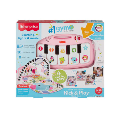 Fisher-Price Baby Activity Mat Glow and Grow Kick & Play Piano Gym, Portable Musical Toy with Smart Stages Learning, Ages 0+ Months, Pink, Queens English Version, HYH63