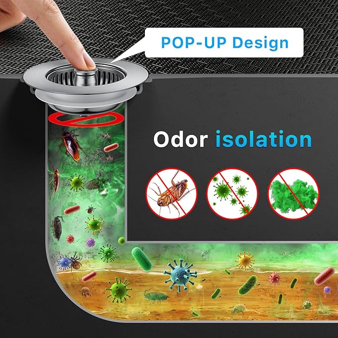 1S-Install Upgraded Kitchen Sink Strainer & Stopper – Pop-Up Fast Drain