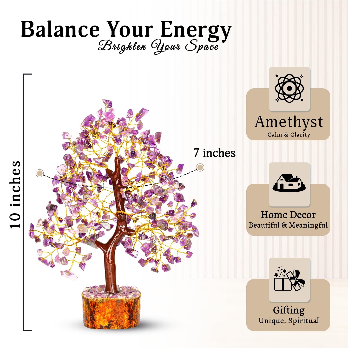YATSKIA Amethyst Tree | Quartz Tree of Life | Healing Crystals | Bedroom Decor for Women | Boho Bedroom Decor | Sister Birthday Gifts | Gifts for Women Who Have Everything | 10 Inch