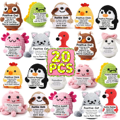 FANLANTEE 20 Pack Positive Crochet Animals Bulk,Mini Emotional Support Gifts for Office Desk,Team Motivation,Employee Appreciation,Special Moments for Women Men