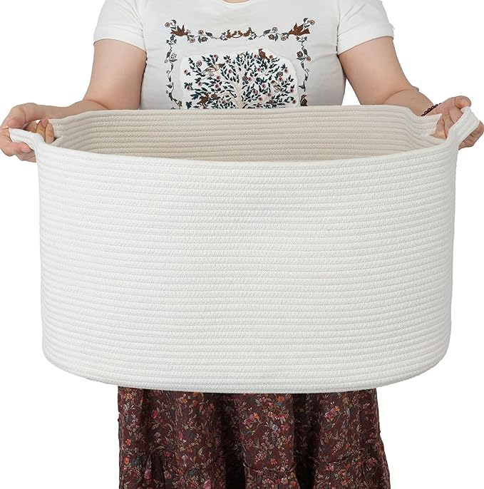 Large Rectangle Blankets Basket Living Room 22"x17"x12" Woven Cotton Rope