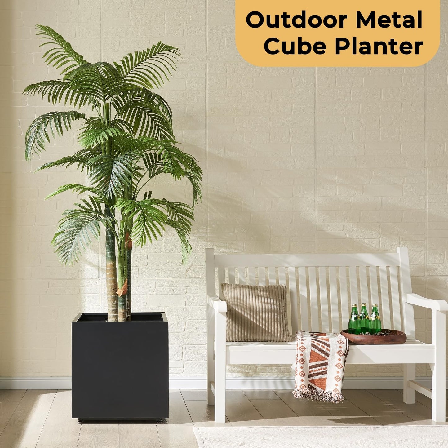 Foresland 20Wx20Dx21H Metal Planter Box, Large Cube Garden Planter for Outdoor Plants, Easy 5-Min Assembly, Drainage Holes, Adjustable Feet