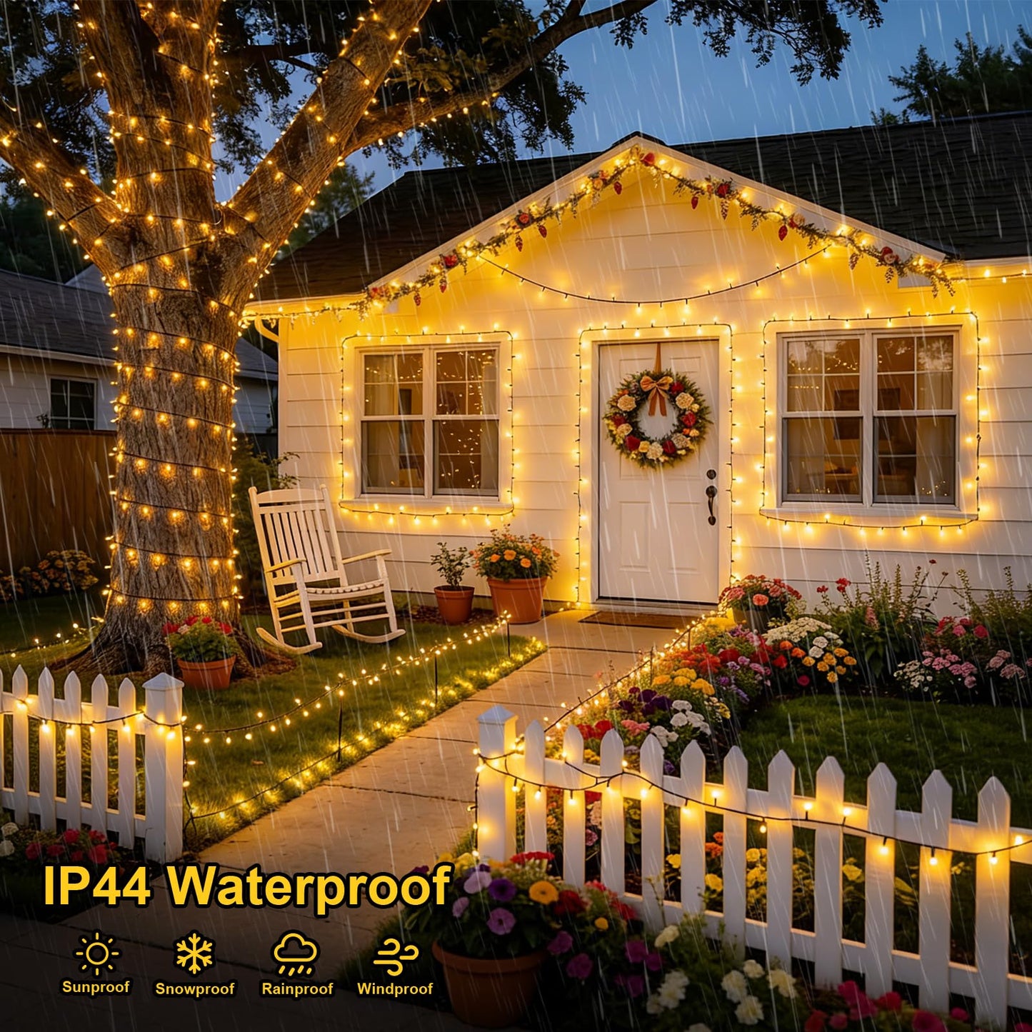 QITONG 500LED Warm White String Lights, 165ft Christmas Lights Outdoor Waterproof with Plug in, Green Wire Twinkle Tree Lights Indoor with 8 Modes