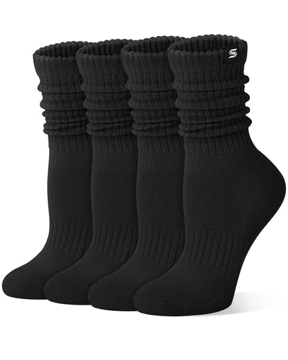 Sorfneo Athletic Slouchy Socks for Women, 4 Pairs Scrunch Cotton Comfy Boot Crew Socks, Size 5-10