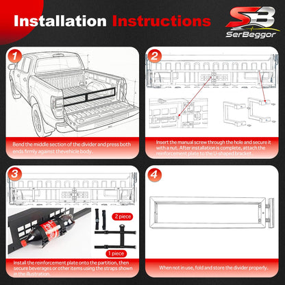 SerBeggor Truck Bed Divider, Cargo Organizer Panel Compatible with Ford F150 2015-2023, Aluminum Alloy Luggage Divider Cargo Manager