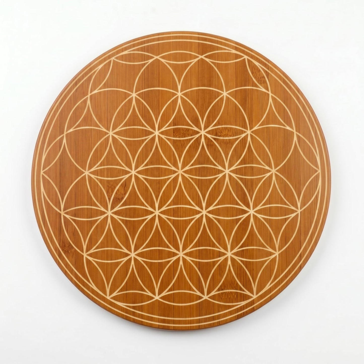 Bamura Flower of Life Crystal Grid Board 10" - Walnut Finished Bamboo Sacred Geometry Wall Art for Harmony & Zen Decor, Energy Stone Altar Plaque art work