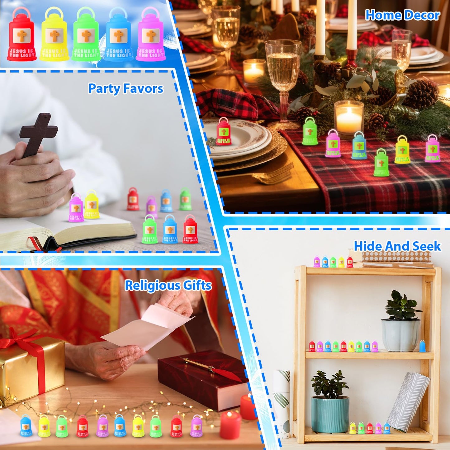 Halloscume 100 Pcs Vbs 2026 Jesus is The Light Lanterns Figures Glow in Dark Jesus Lights The Way Sign Christian Religious Gift Hide and Seek Sunday School Favor (Partially Glowing,Multicolor)
